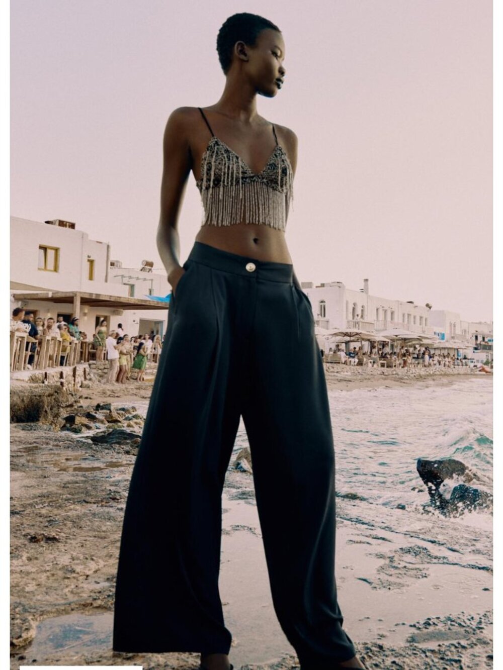 NWT Zara Navy Tailored Palazzo Wide-Leg Trousers